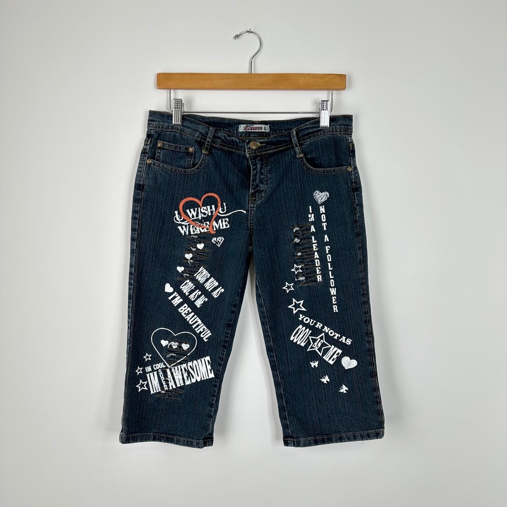 Goddess Capri Jeans Size 3 / 30 Embellished I'm Cool Denim Cropped Pants Y2K